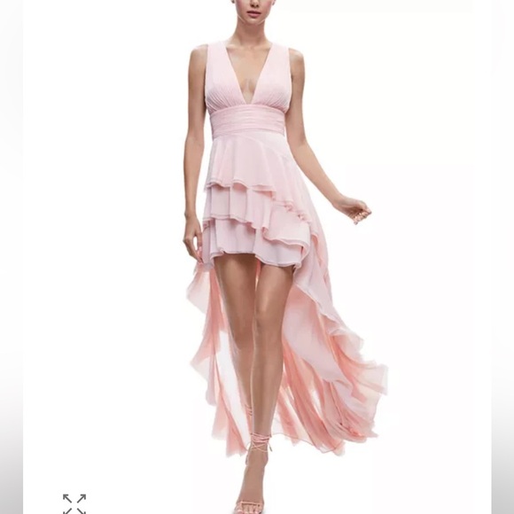 Alice + Olivia Holly ruffled dress high low Blush Pink gown maxi party Revolve 2 - Picture 3 of 10